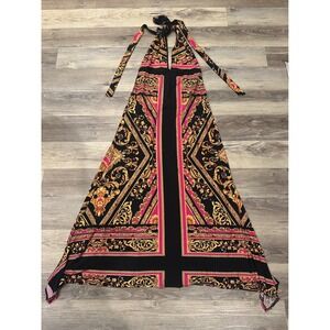 EVOVORRO Black Gold Pink Baroque Print Halter Maxi Dress M vintage Y2K
